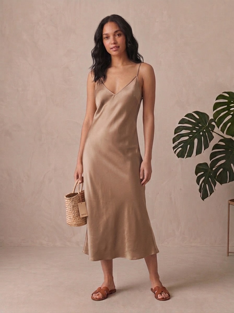 NWT Quince 100% Silk Champagne Slip Midi Dress XS